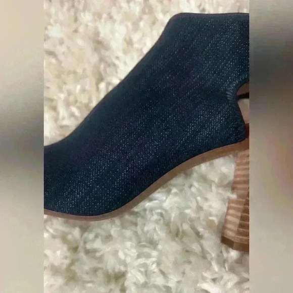 Franco Sarto Denim and Brown Peep-Toe Ankle Boots - Picture 11 of 12